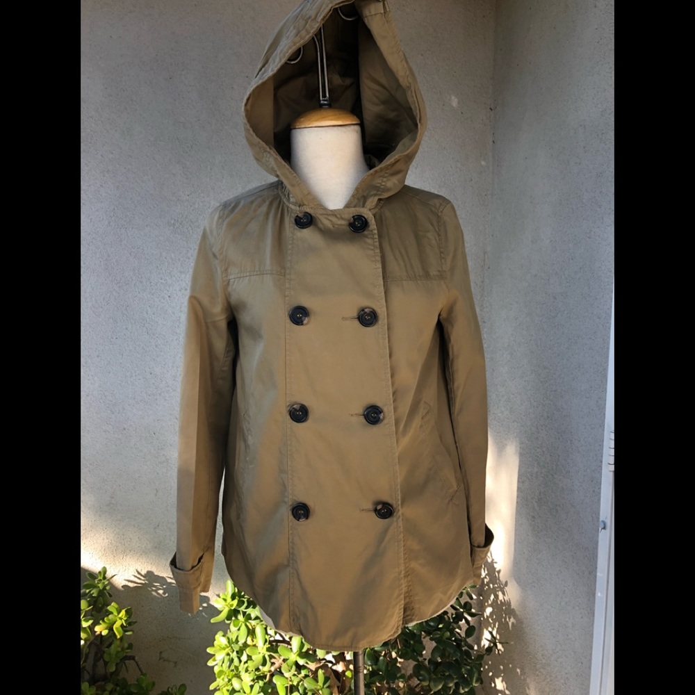 H&M Divided khaki jacket hood lined pockets sz 8